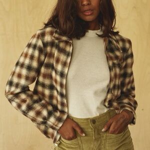 Lykke Wullf Forest Jacket Cream Plaid XS Small Brown Black Lightweight Women’s